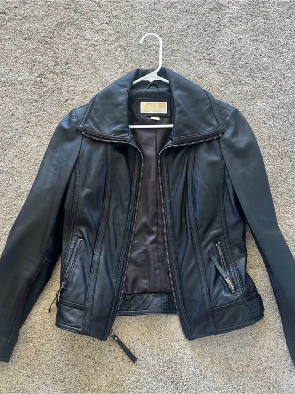 Michael Kors Black Leather Zip-Up Moto Jacket